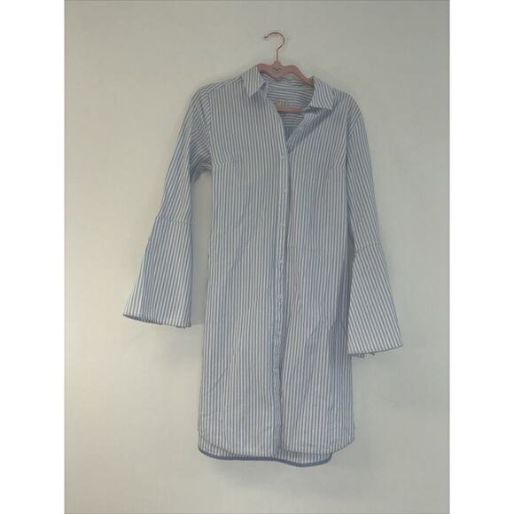 Button Up Dress STRIPE TIE WAIST SHIRT DRESS sz sm PINSTRIPE Cotton Bow American - Picture 2 of 5